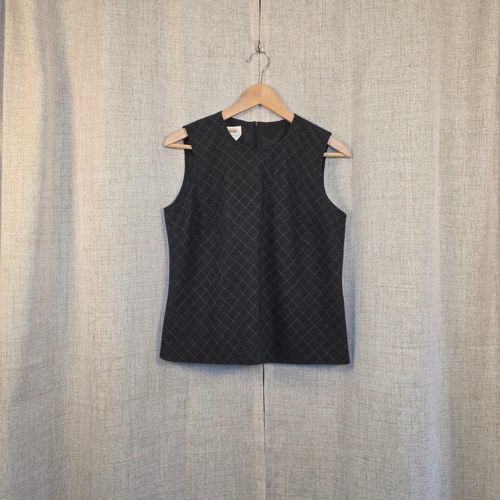 Talbots Wool Blend Sleeveless Tank Blouse Women's 8 Charcoal Grey Grid Darting